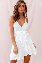 Khandi Wrap Ruffle Dress White